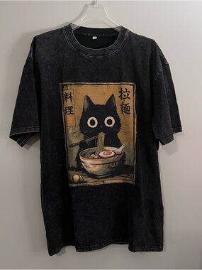 Black Cat Ramen Graphic Tee - Black